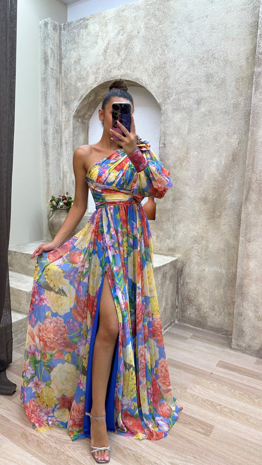 Floral One-Shoulder Flowy Dress