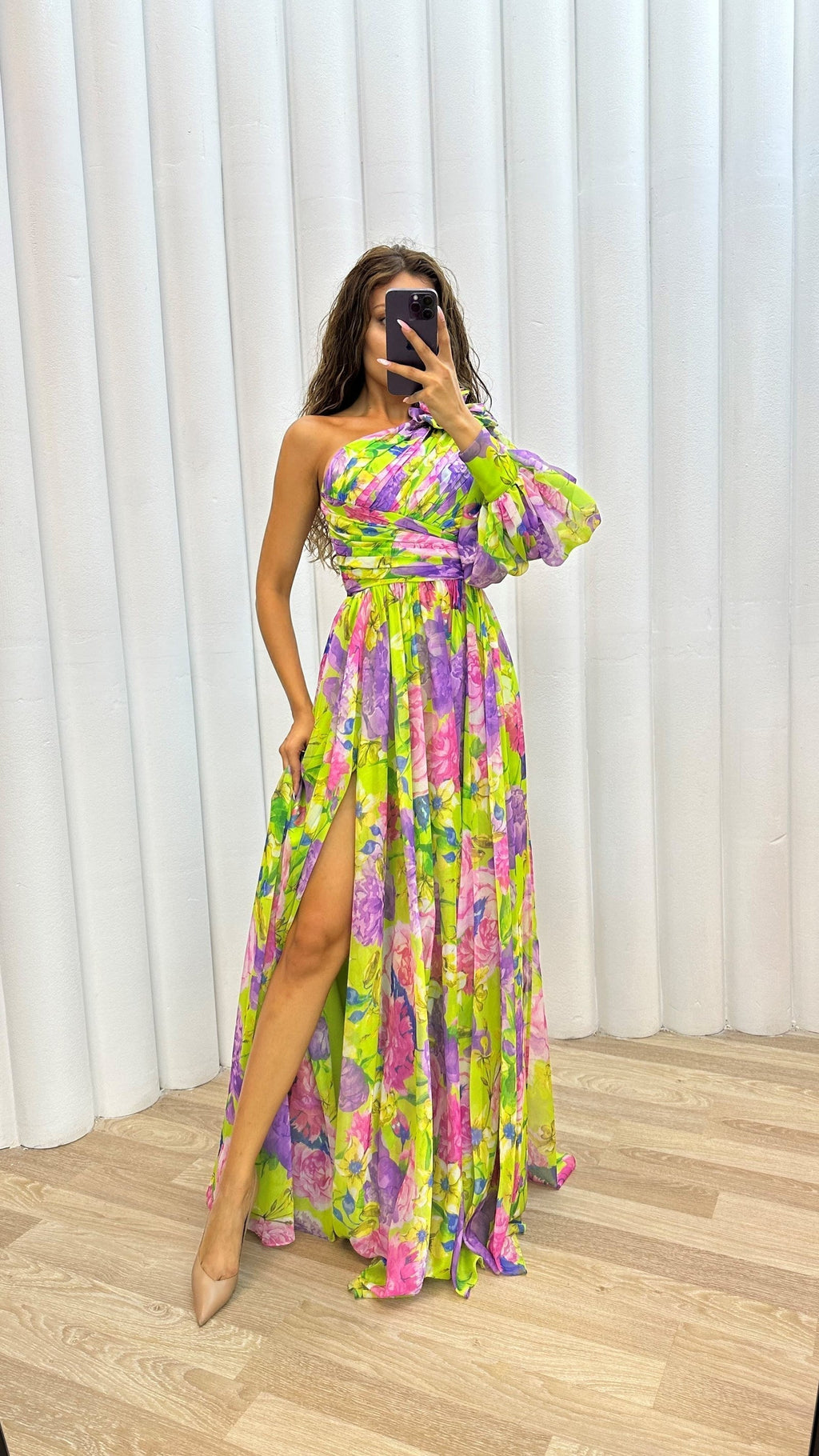 Floral One-Shoulder Flowy Dress