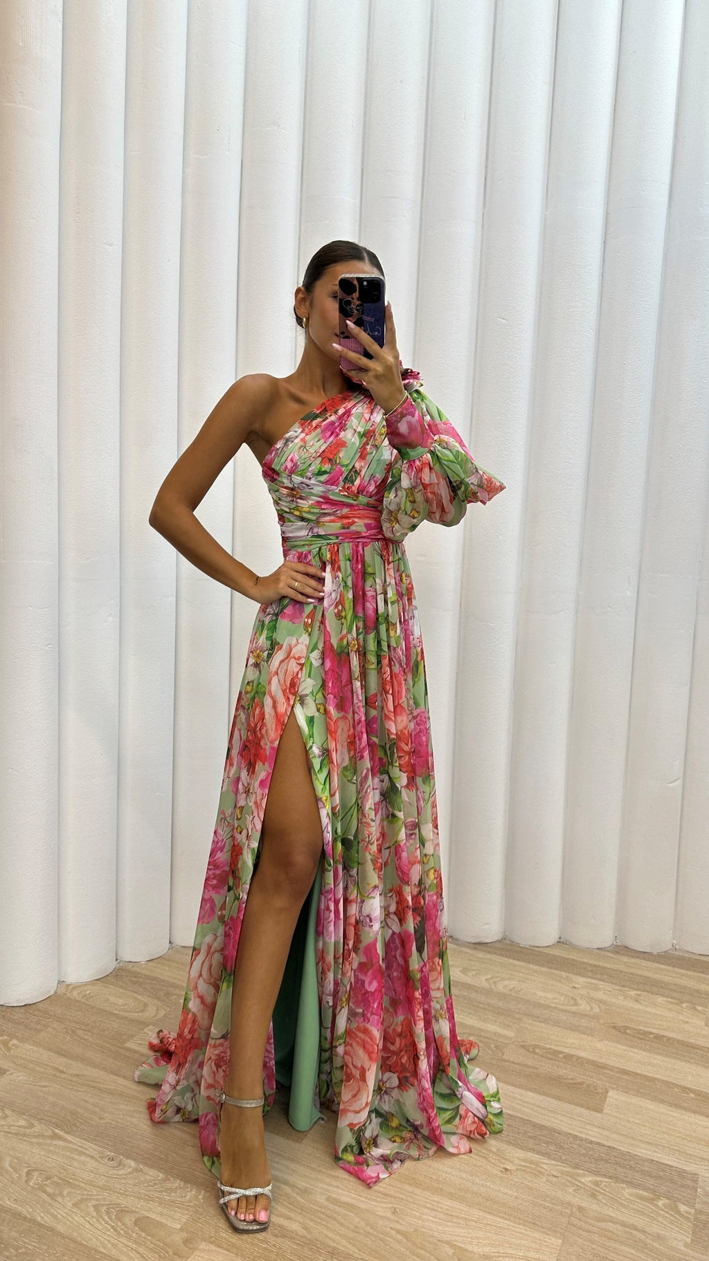 Floral One-Shoulder Flowy Dress