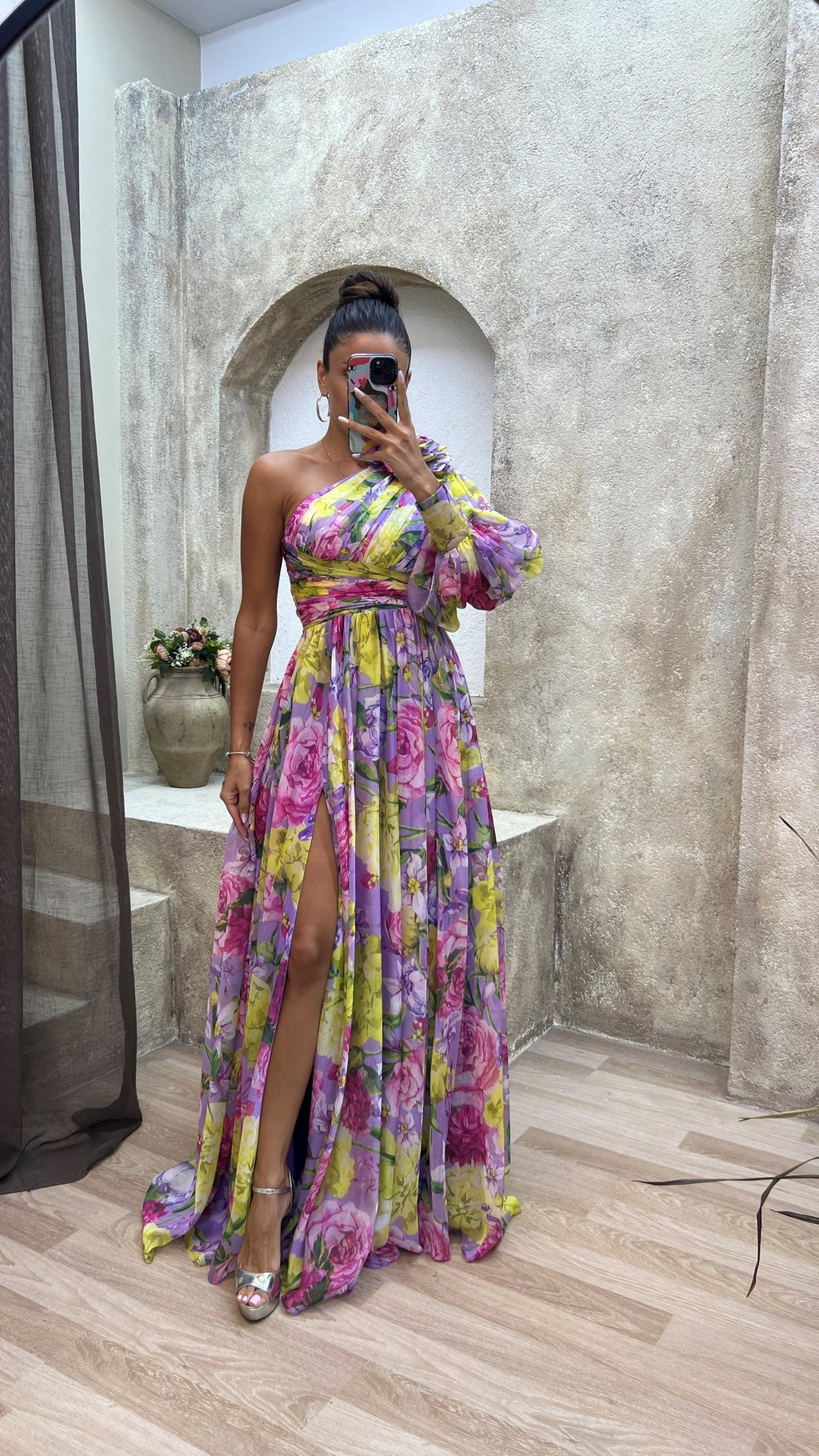 Floral One-Shoulder Flowy Dress