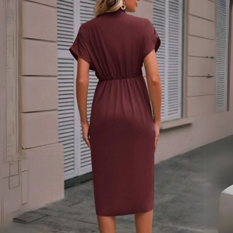 Draped V-Neck Midi Dress