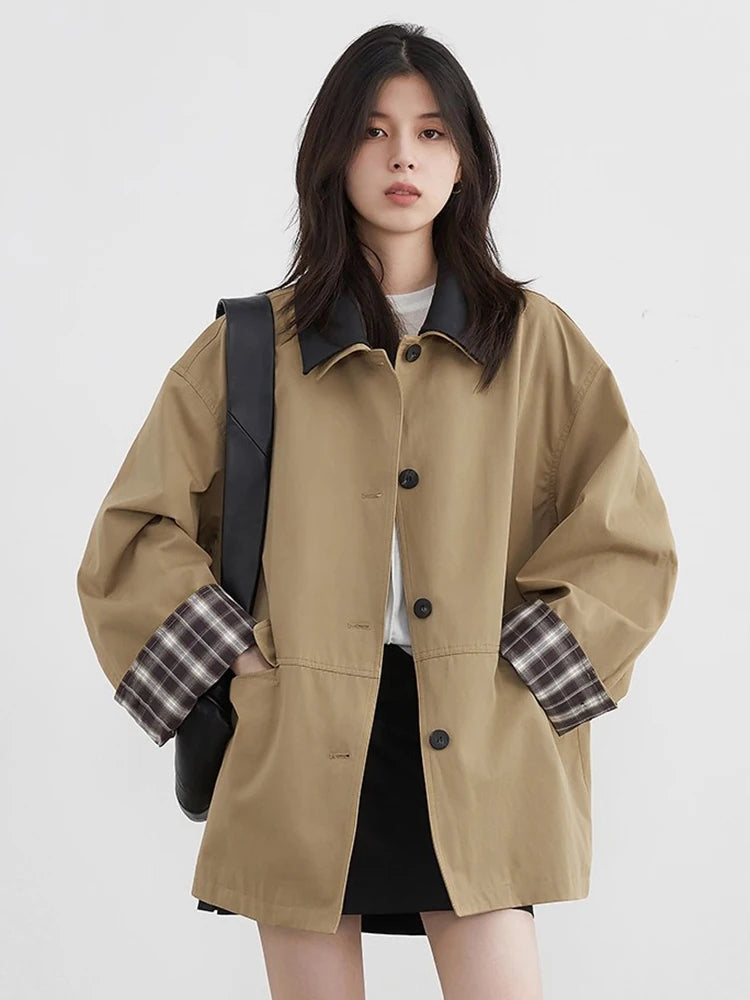 Contrast Collar Button-Up Jacket