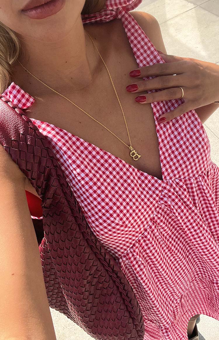 Red Gingham Tie-Strap Mini Sundress