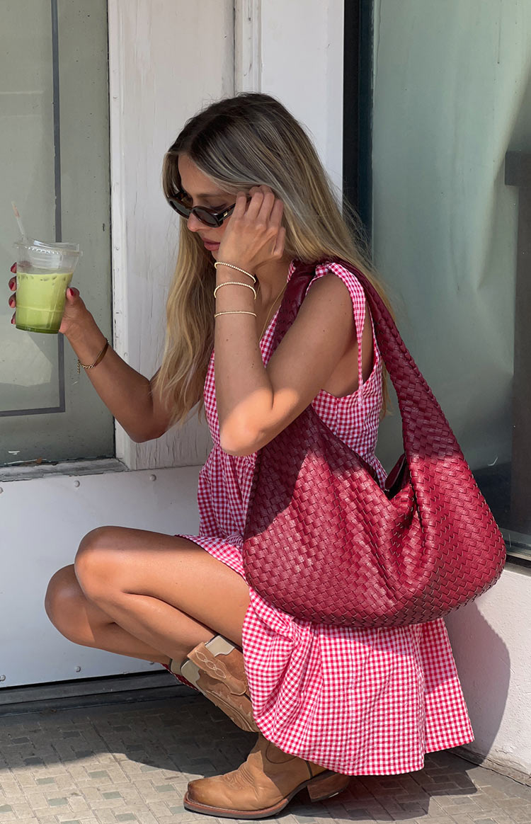 Red Gingham Tie-Strap Mini Sundress