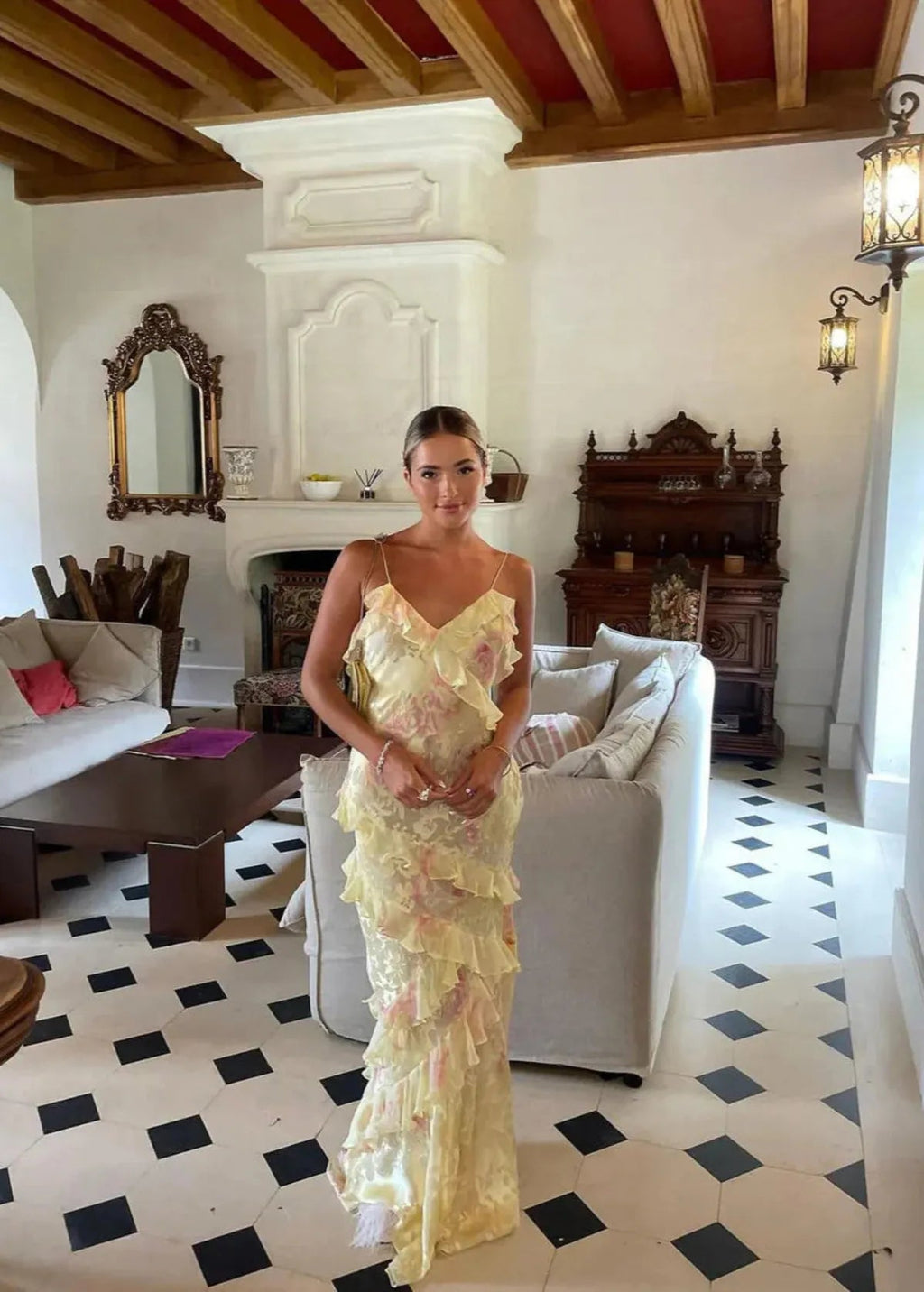 Airborne Floral Ruffle Maxi Dress