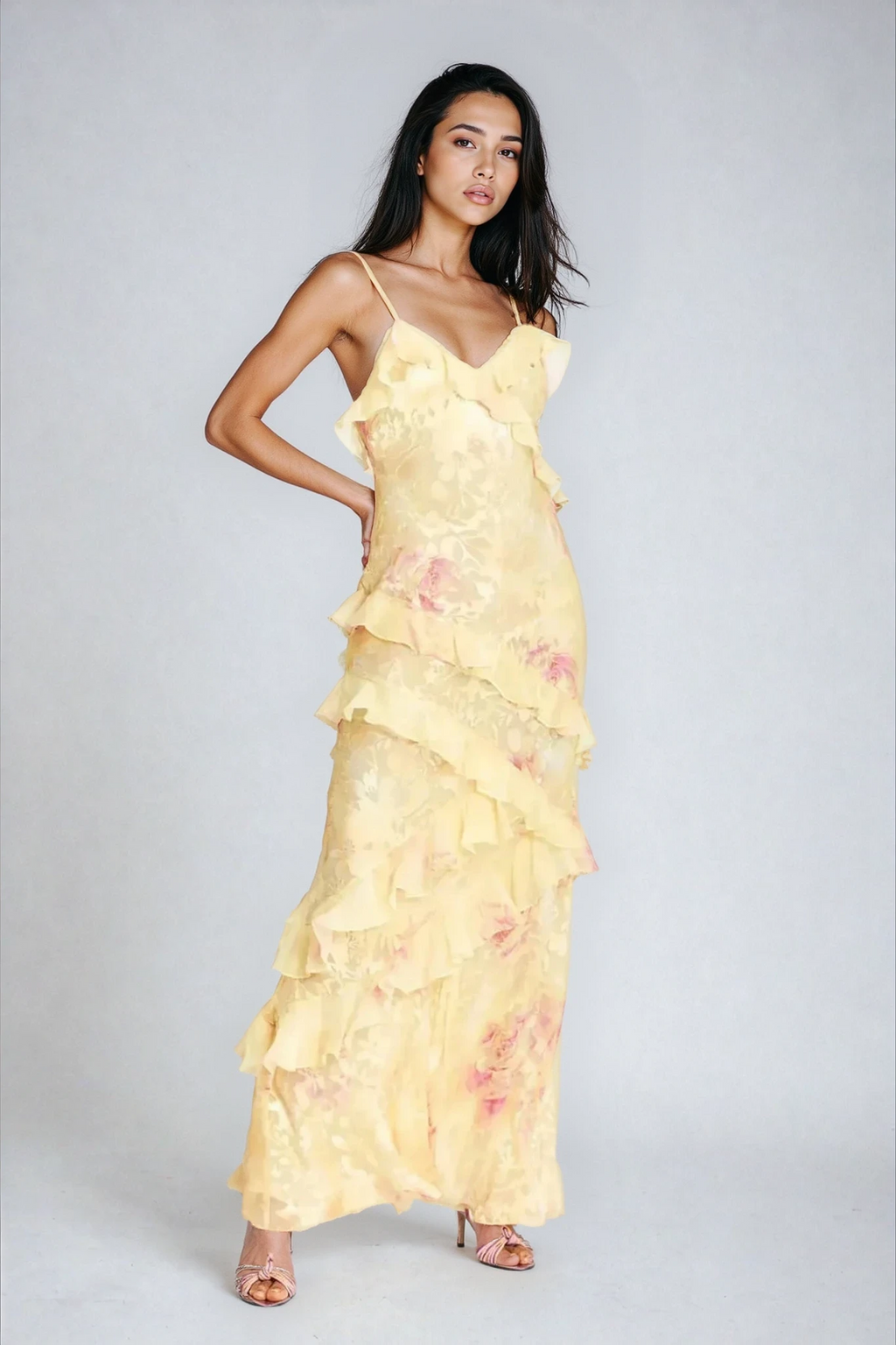 Airborne Floral Ruffle Maxi Dress