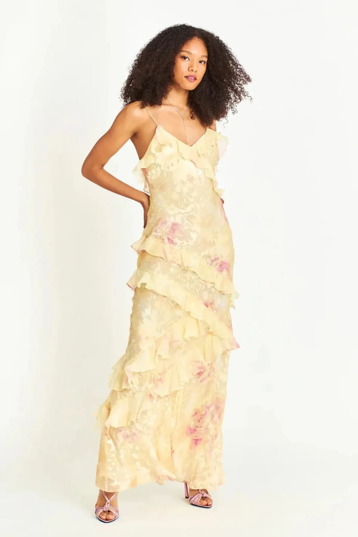 Airborne Floral Ruffle Maxi Dress