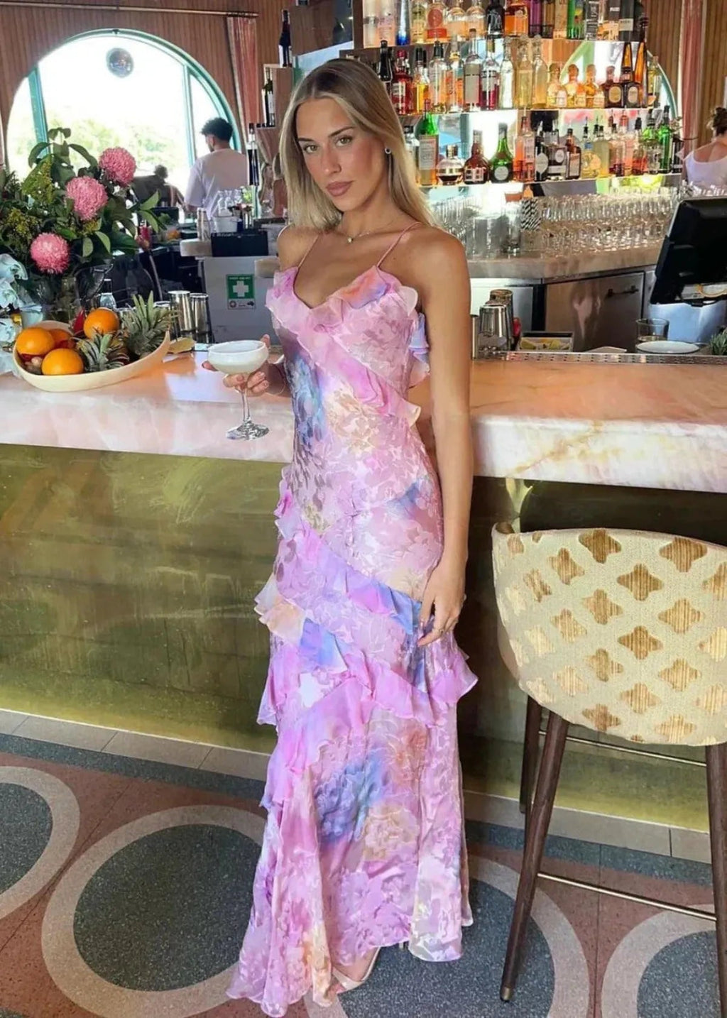 Airborne Floral Ruffle Maxi Dress