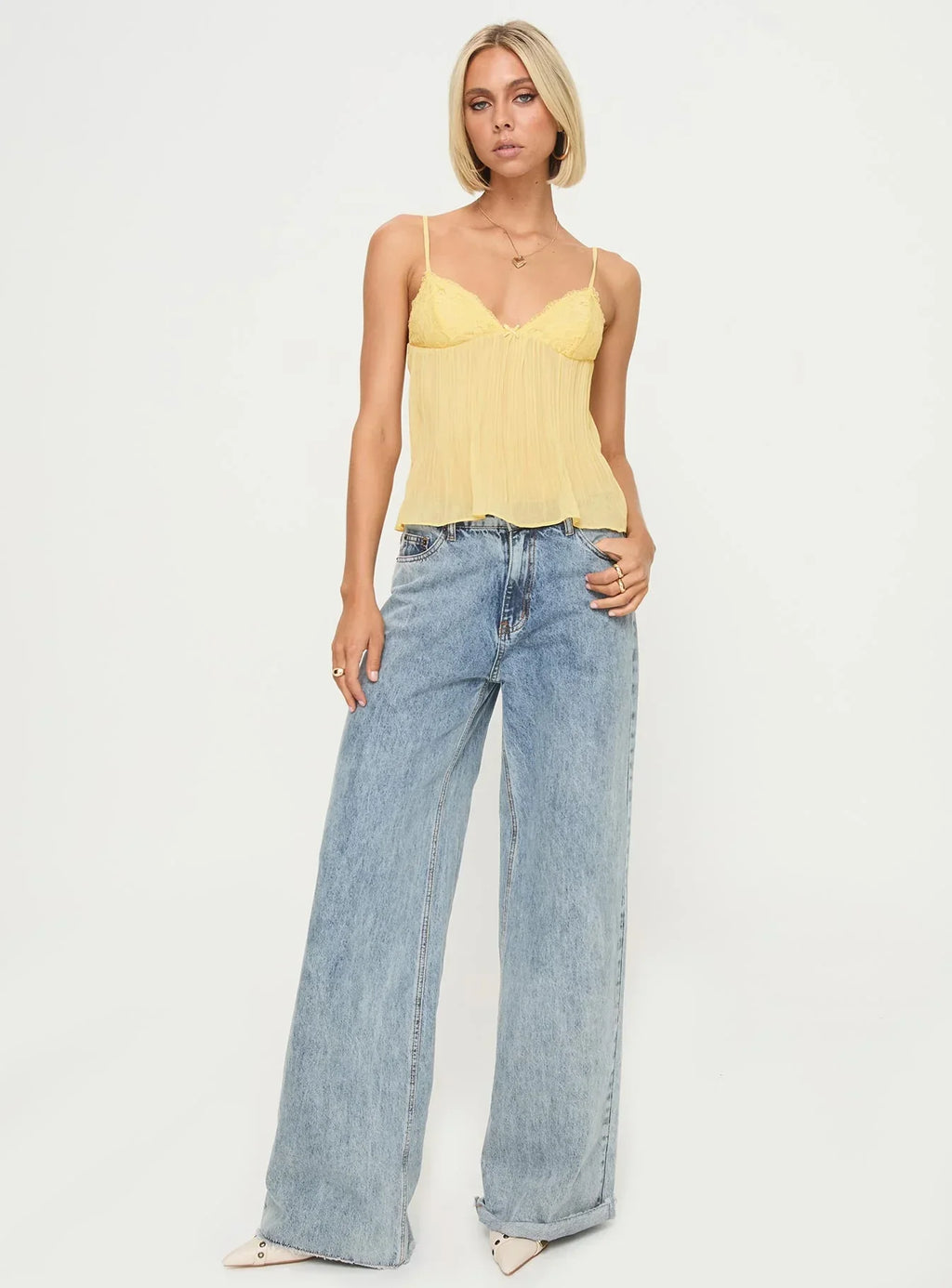 Pleated Lace Trim Camisole
