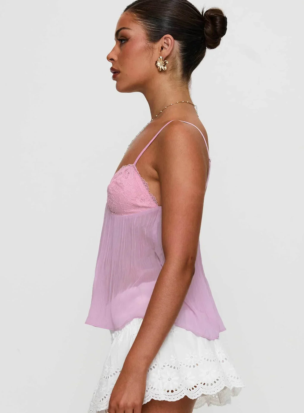 Pleated Lace Trim Camisole
