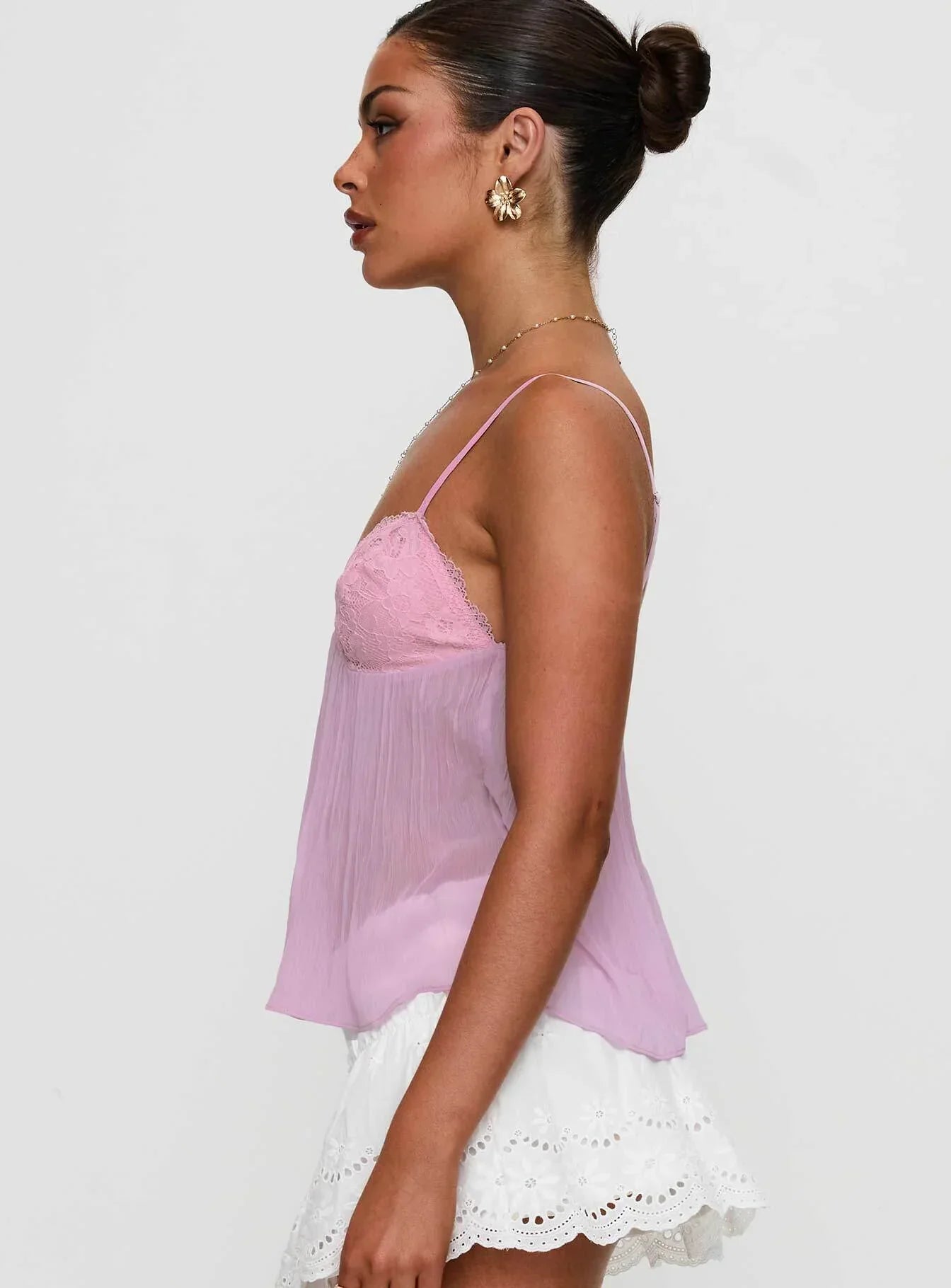 Pleated Lace Trim Camisole