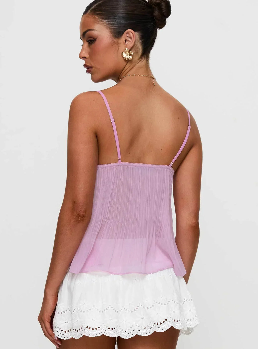Pleated Lace Trim Camisole