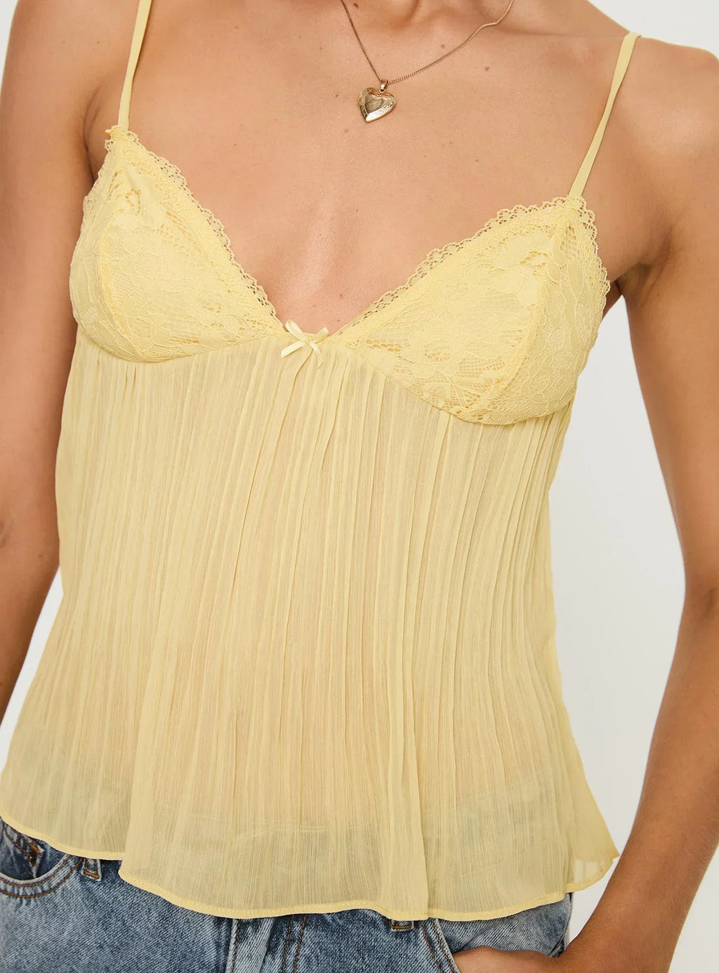 Pleated Lace Trim Camisole