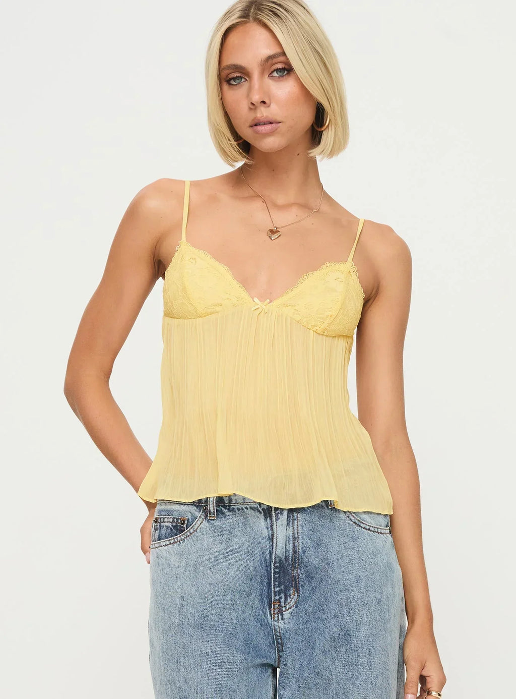 Pleated Lace Trim Camisole