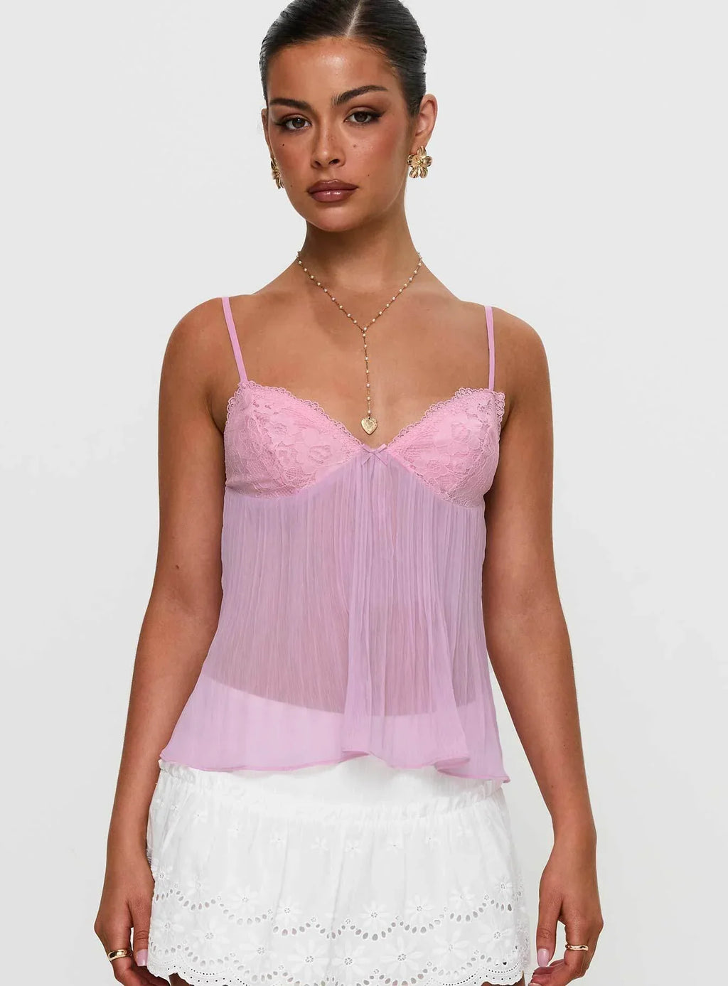 Pleated Lace Trim Camisole