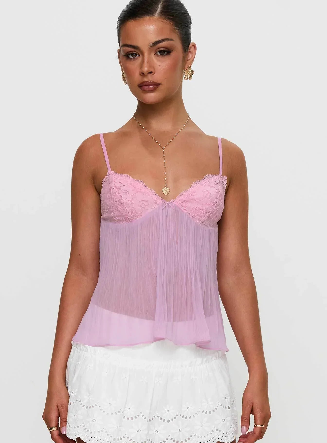 Pleated Lace Trim Camisole