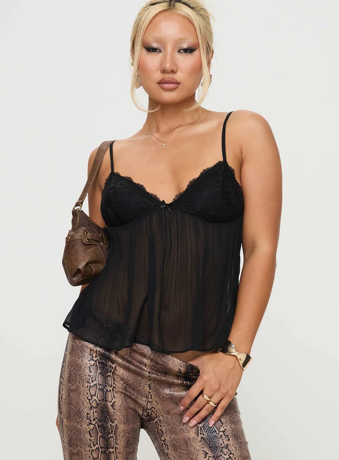 Pleated Lace Trim Camisole