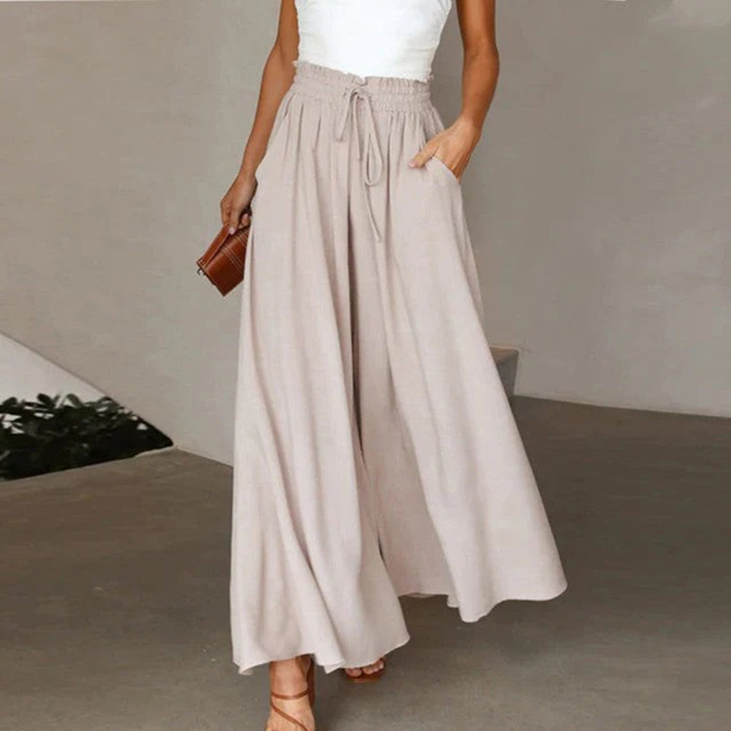High-Waist Drawstring Wide Leg Trousers