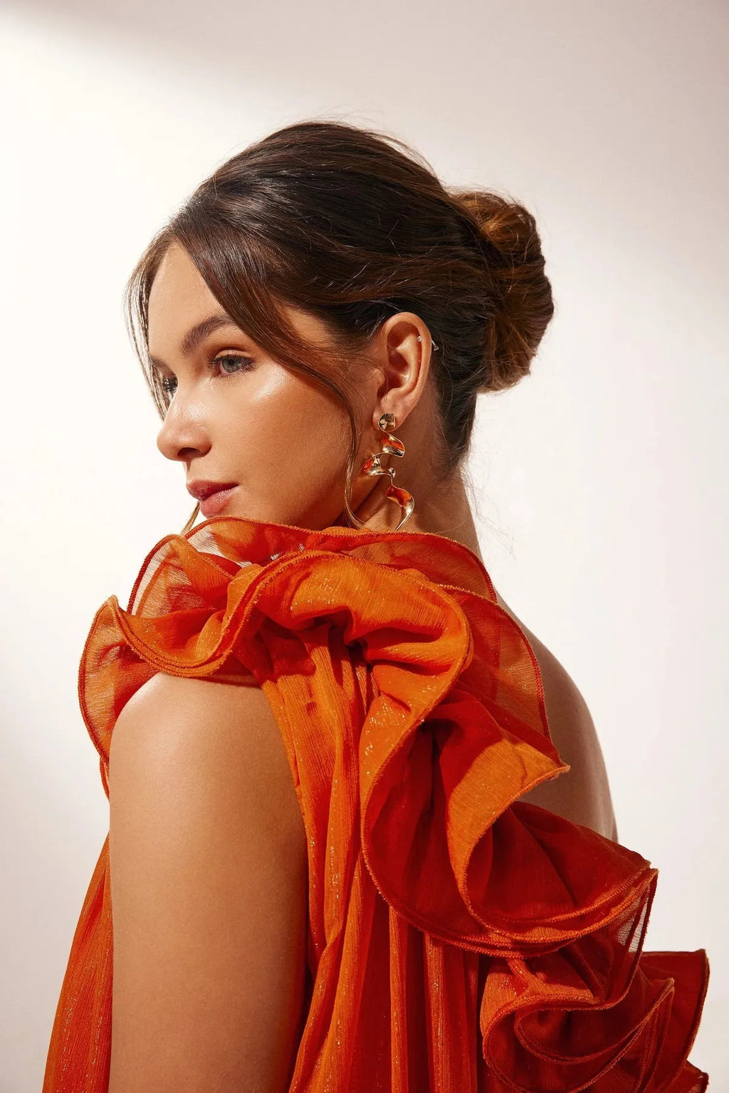 Asymmetric One-Shoulder Ruffle Chiffon Evening Gown