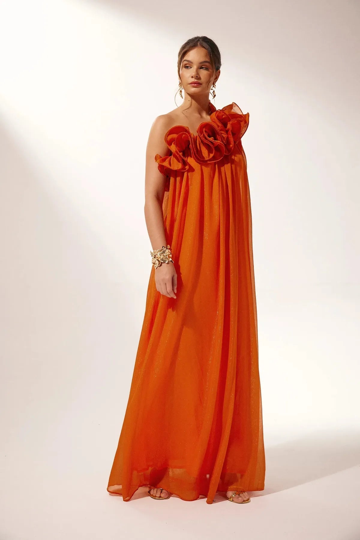 Asymmetric One-Shoulder Ruffle Chiffon Evening Gown