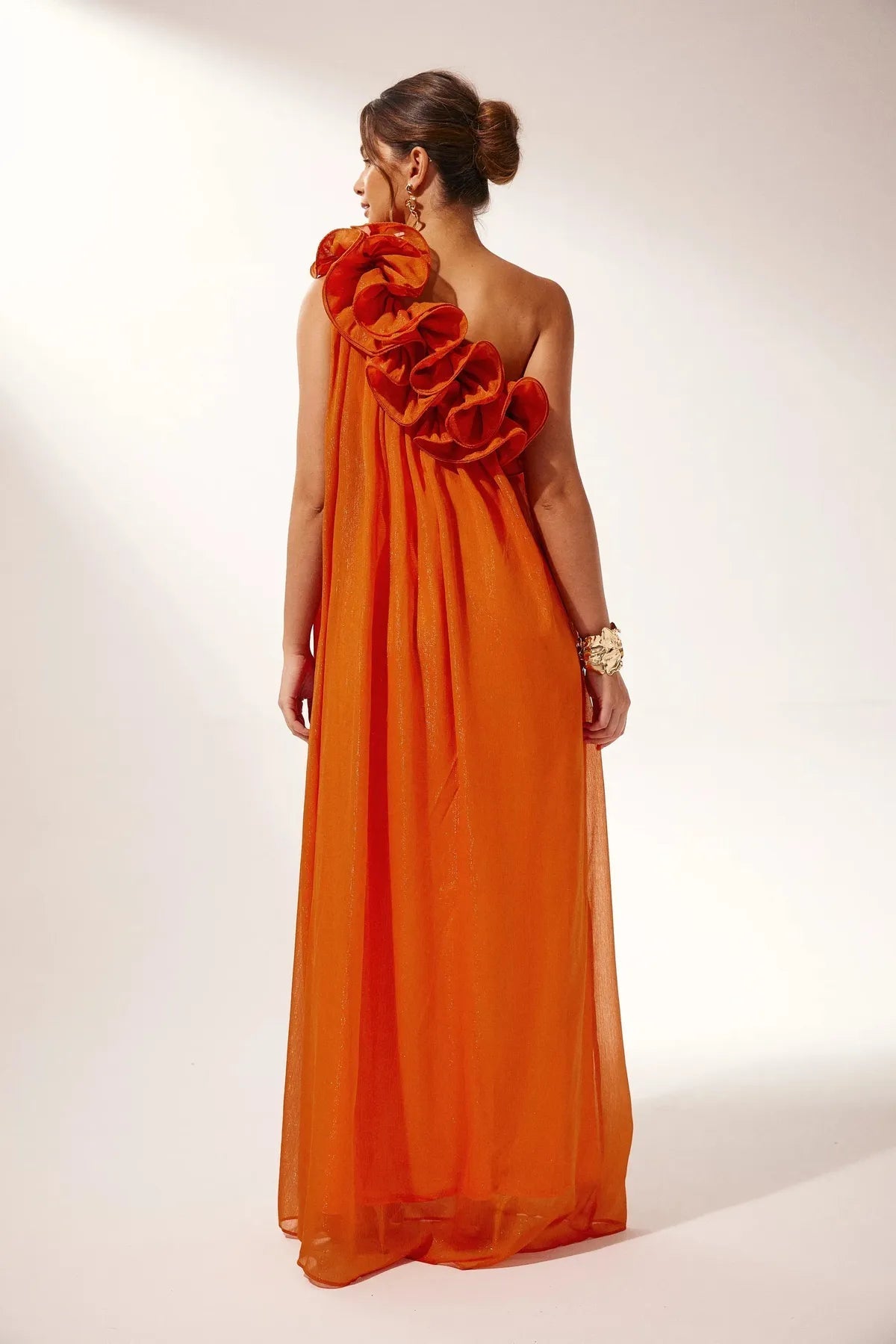 Asymmetric One-Shoulder Ruffle Chiffon Evening Gown