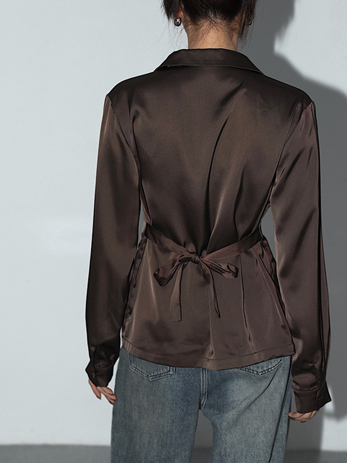 Satin Oversized Satin Tie Back Shirt
