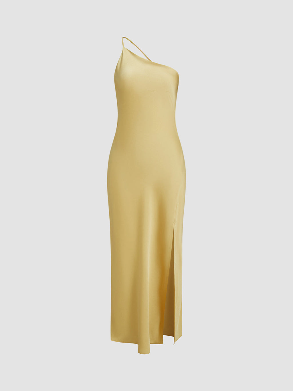 Satin One Shoulder Maxi Dress with Side Slit