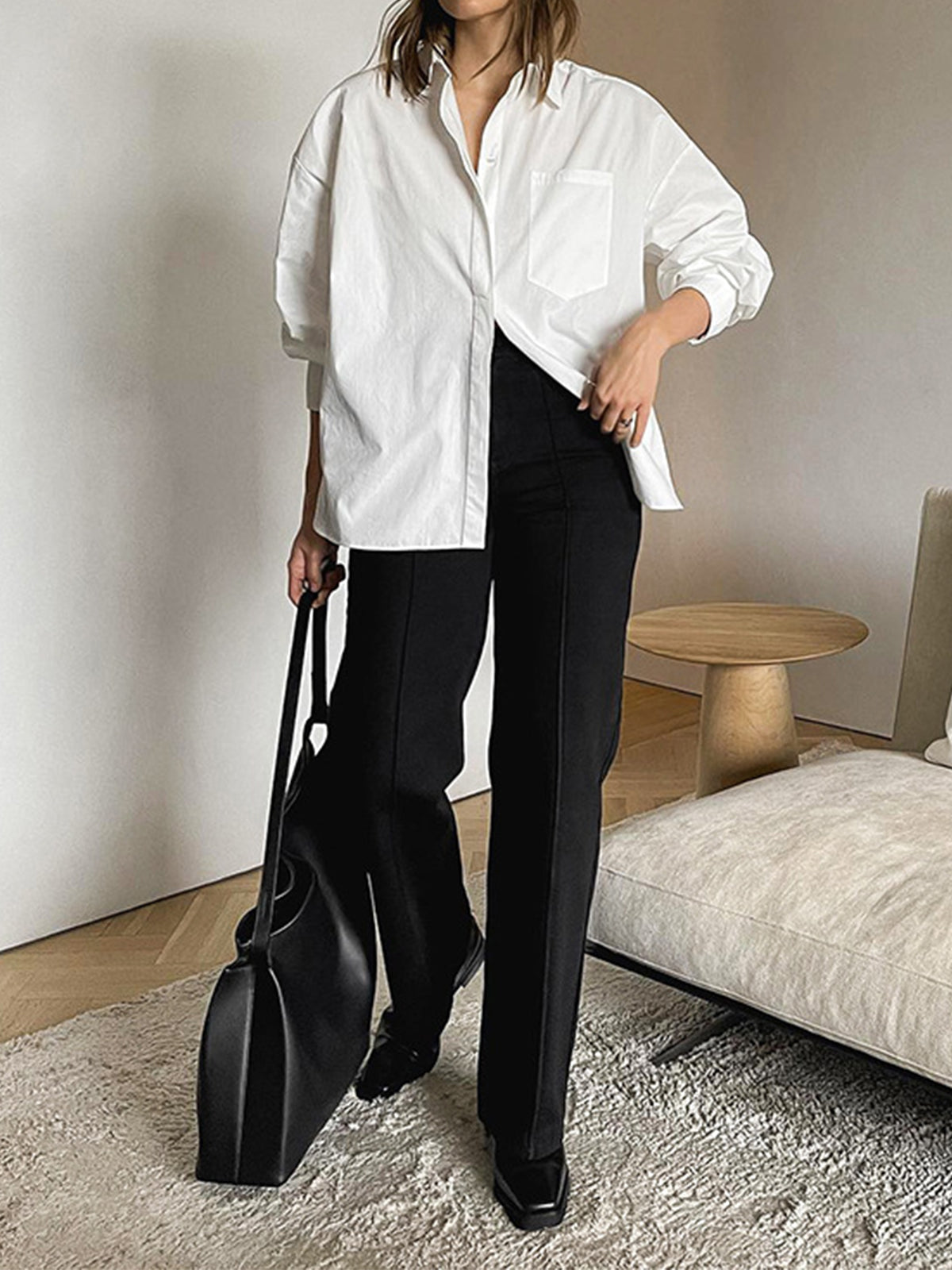 Oversized White Cotton Blend Shirt