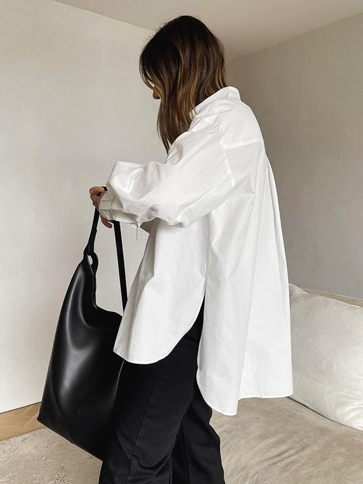 Oversized White Cotton Blend Shirt