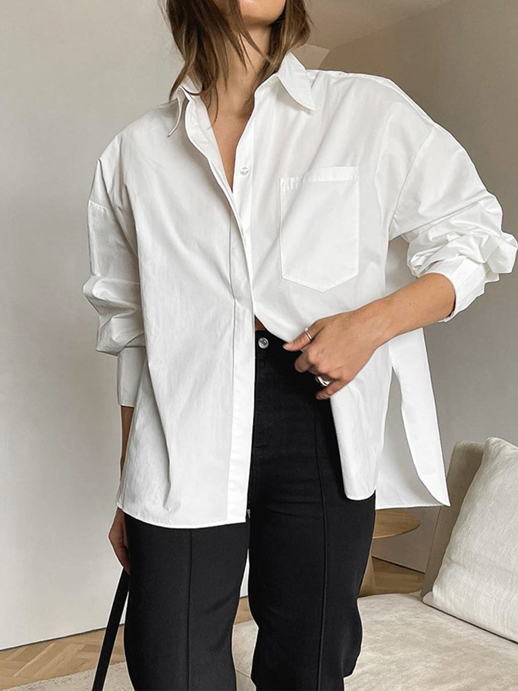 Oversized White Cotton Blend Shirt