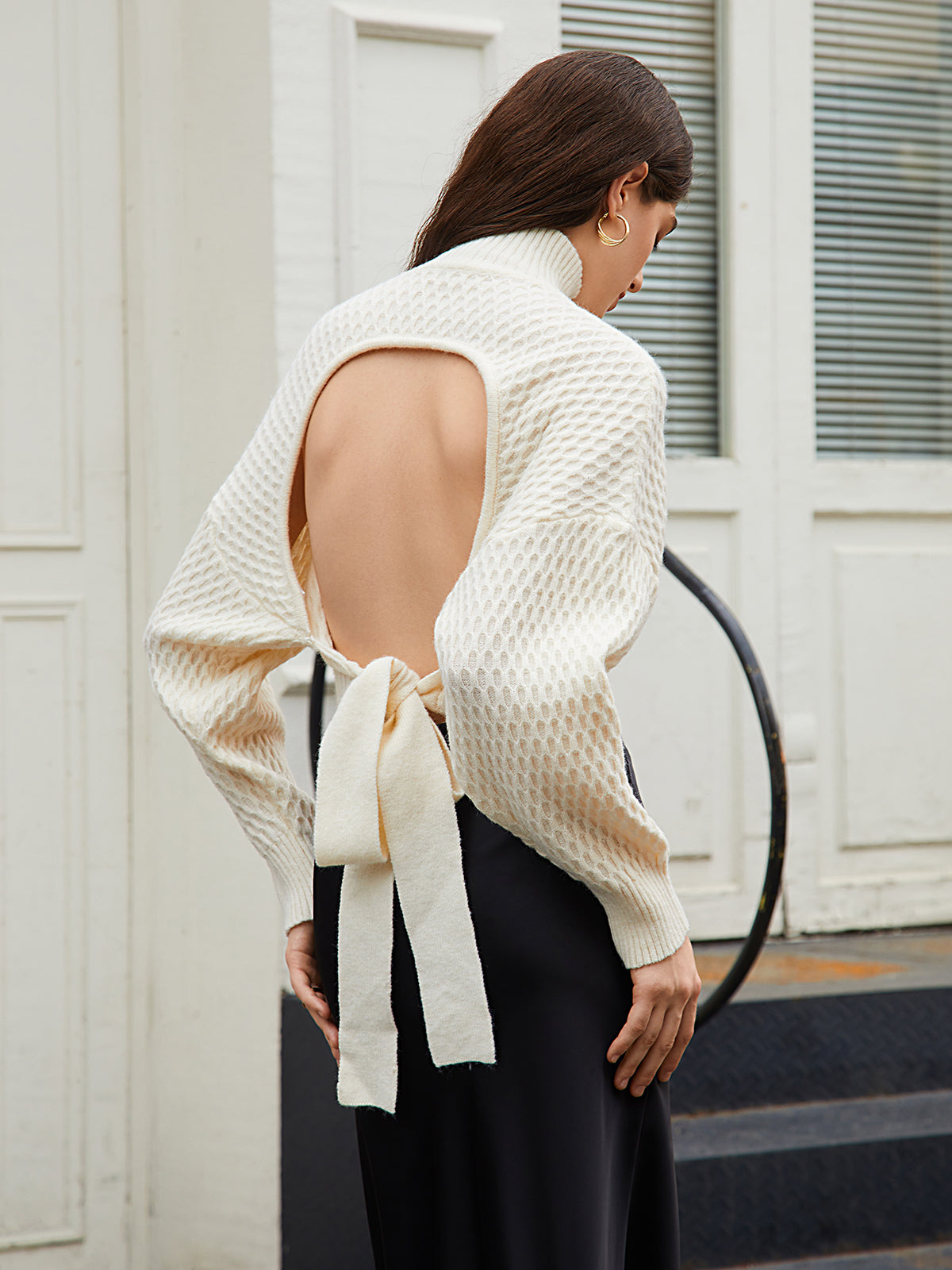 Open-Back Tie Knit Sweater