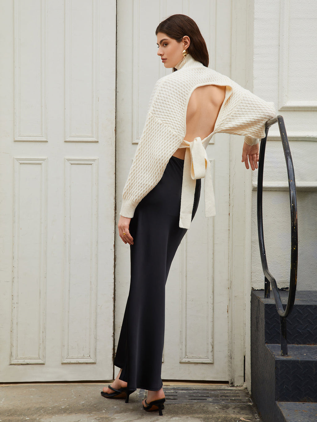 Open-Back Tie Knit Sweater