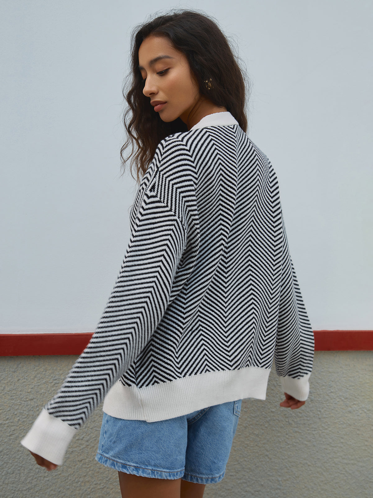 Zigzag Knit Herringbone Cardigan