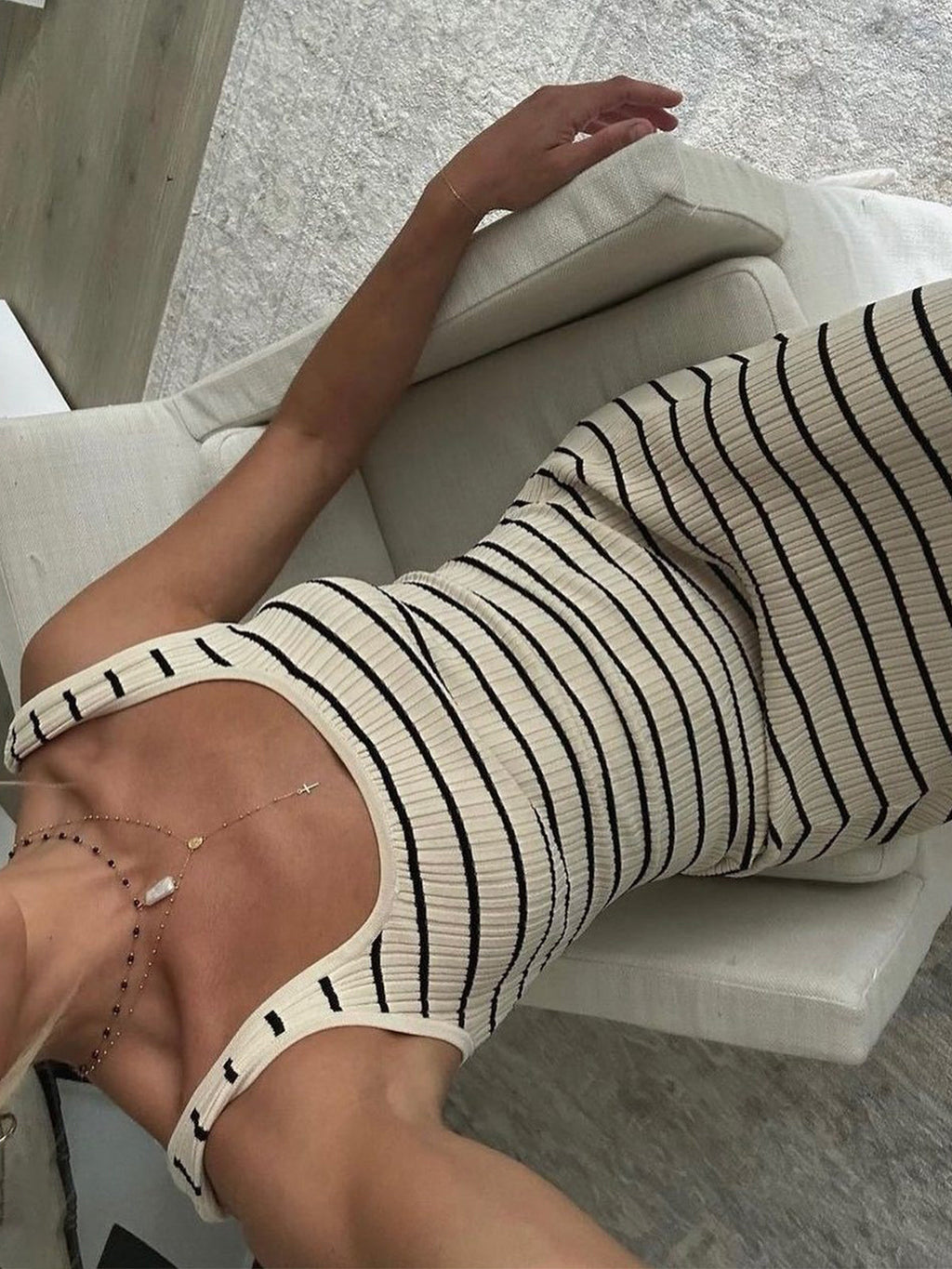 Striped Ribbed Knit Maxi Dress