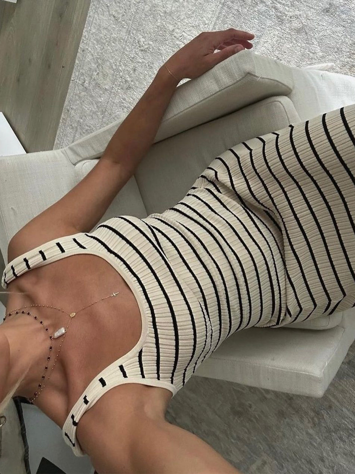 Striped Ribbed Knit Maxi Dress
