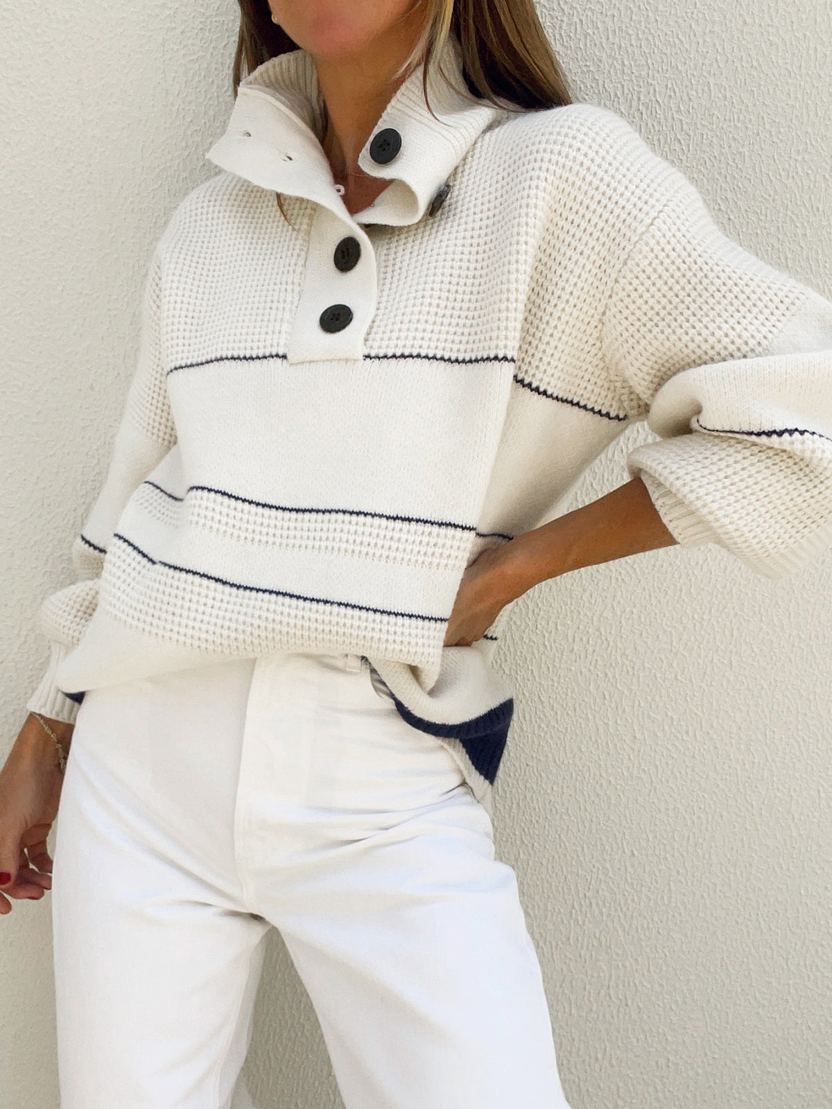 Half-Zip Striped Knit Sweater