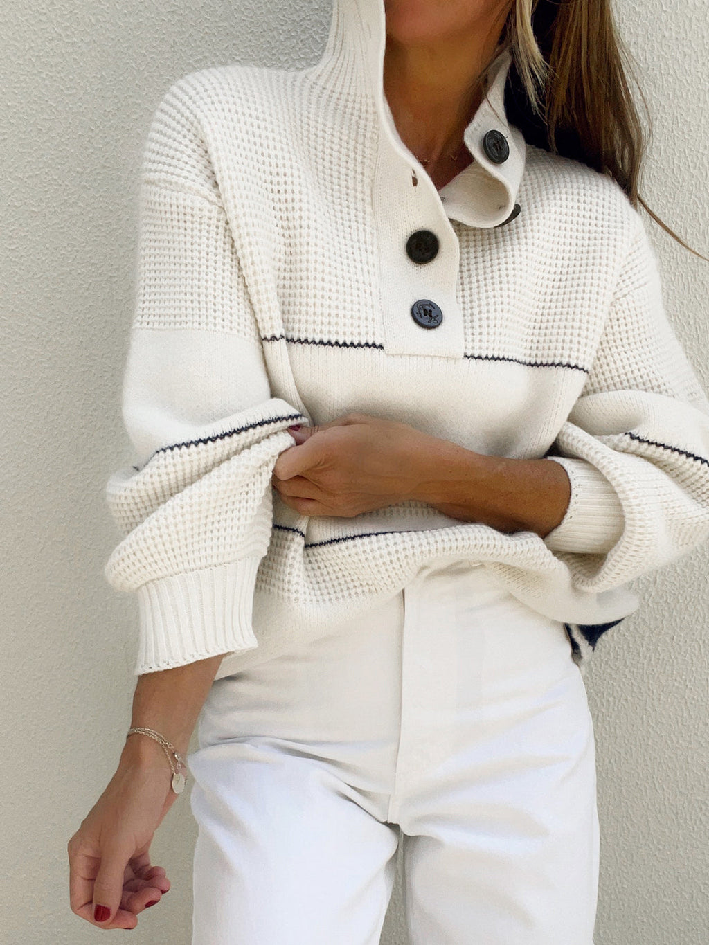 Half-Zip Striped Knit Sweater