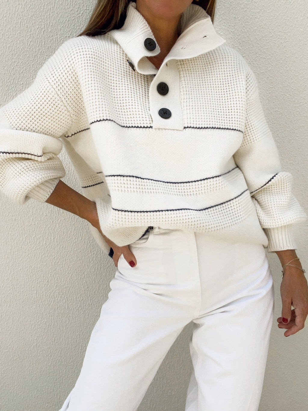 Half-Zip Striped Knit Sweater