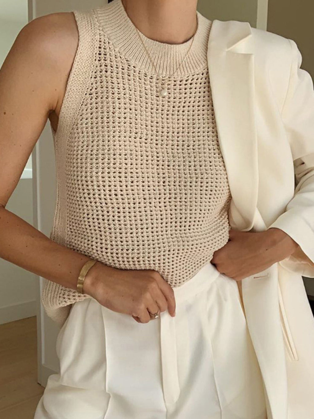 Knit Tank Top with Hollow Detailing