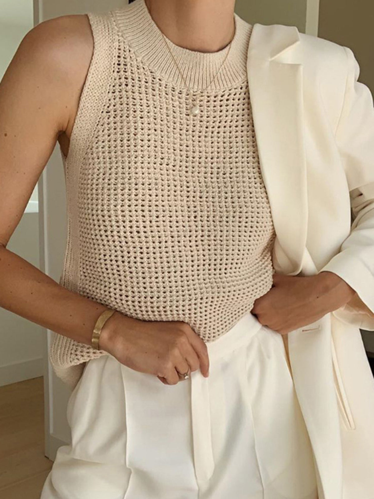 Knit Tank Top with Hollow Detailing