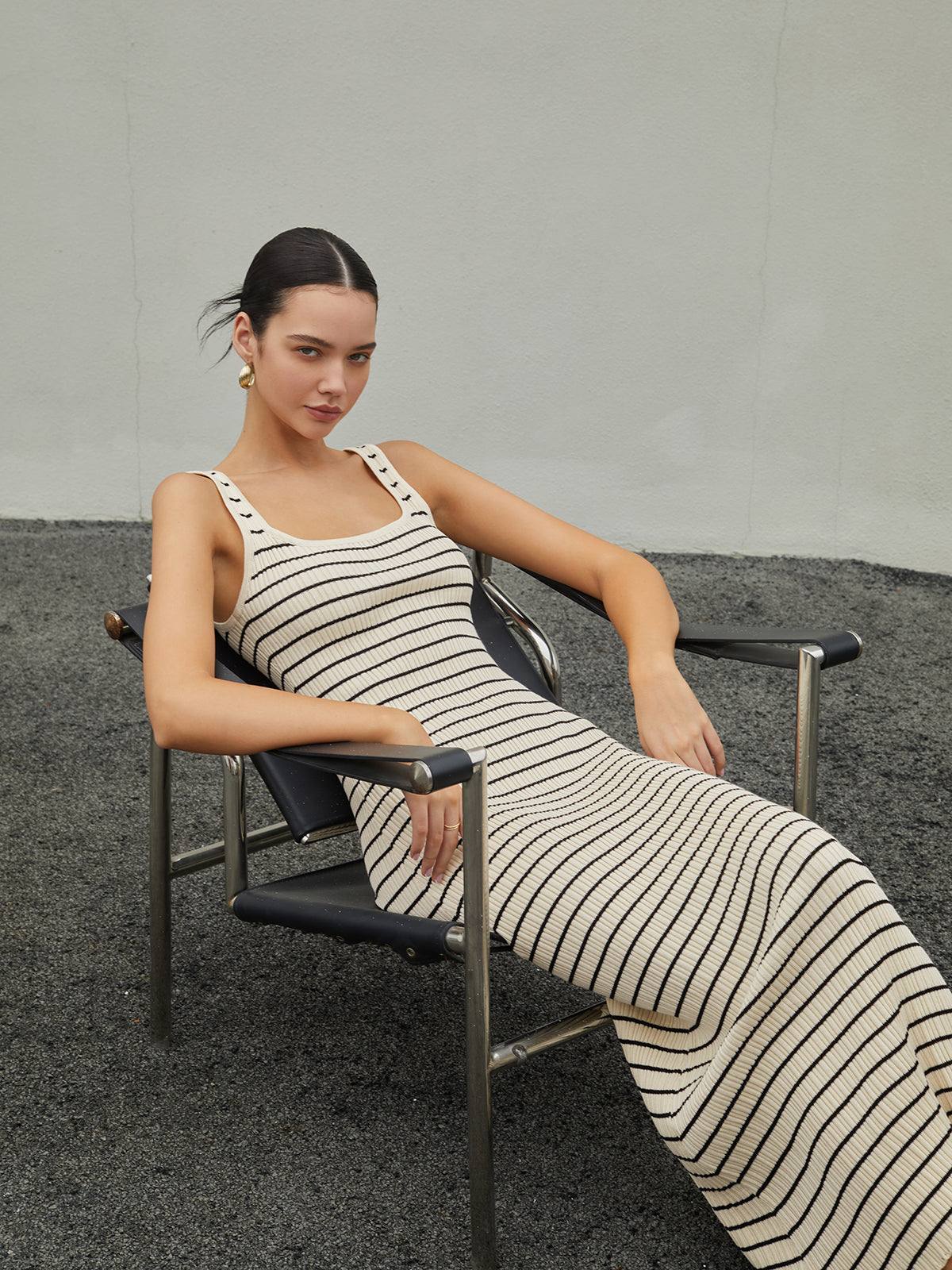 Striped Ribbed Knit Maxi Dress