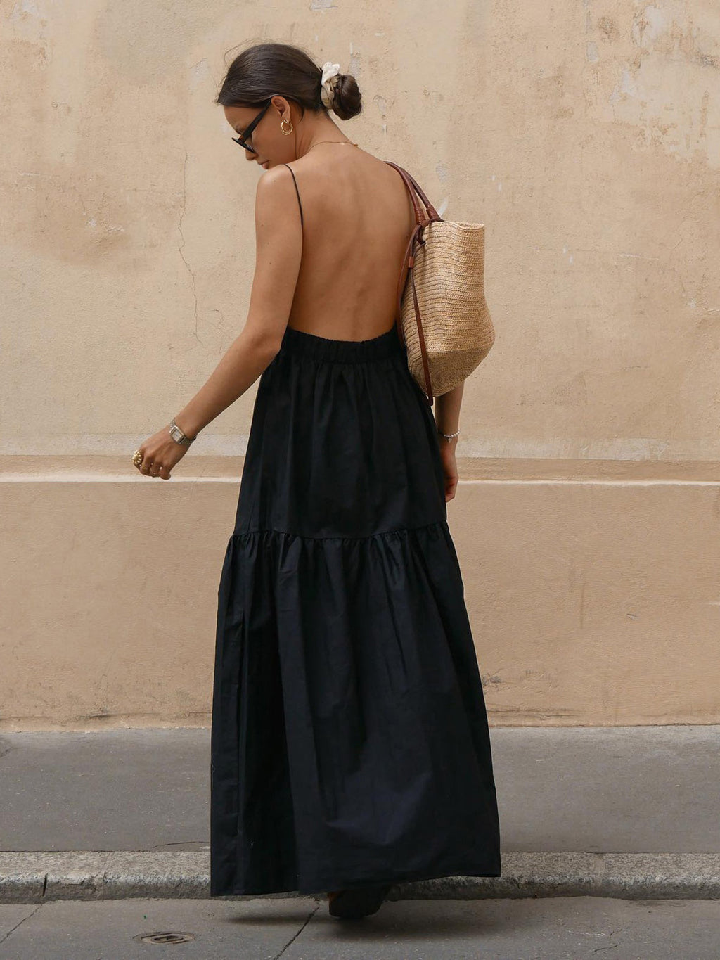 Backless Maxi Dress with Low Cut Front