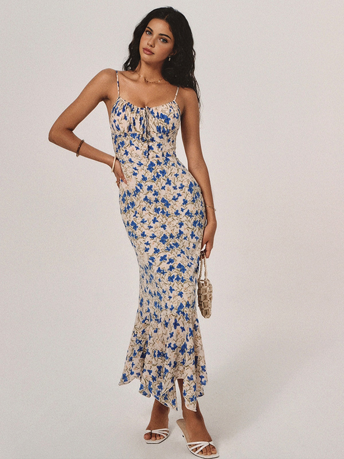 Floral Print Maxi Dress with Knotted Waist
