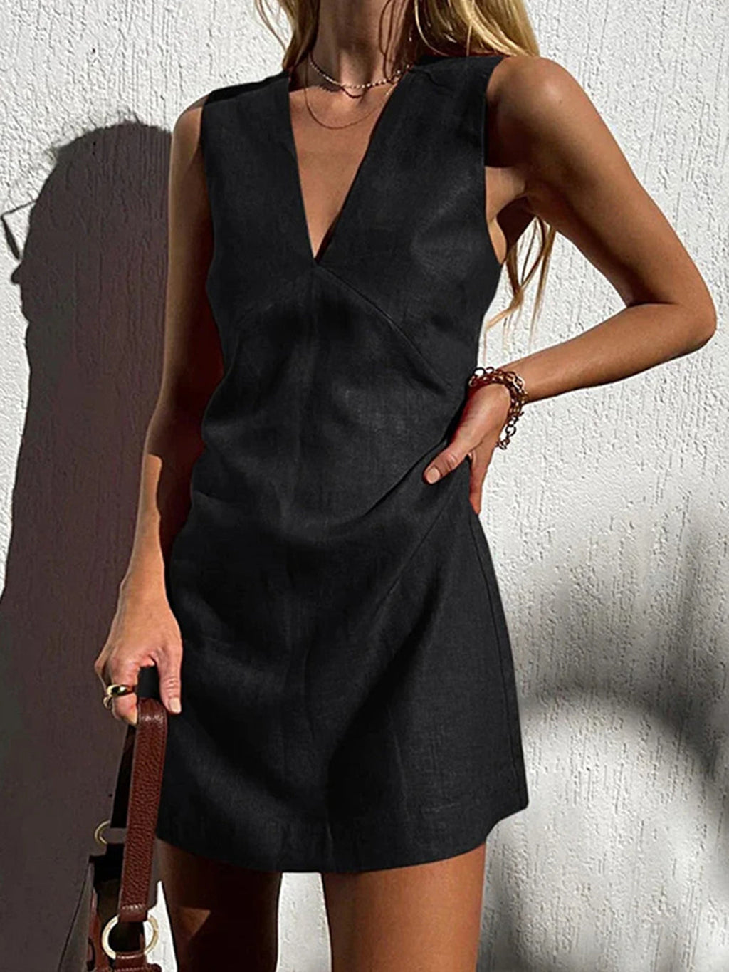 Cotton Linen V-Neck Shift Dress