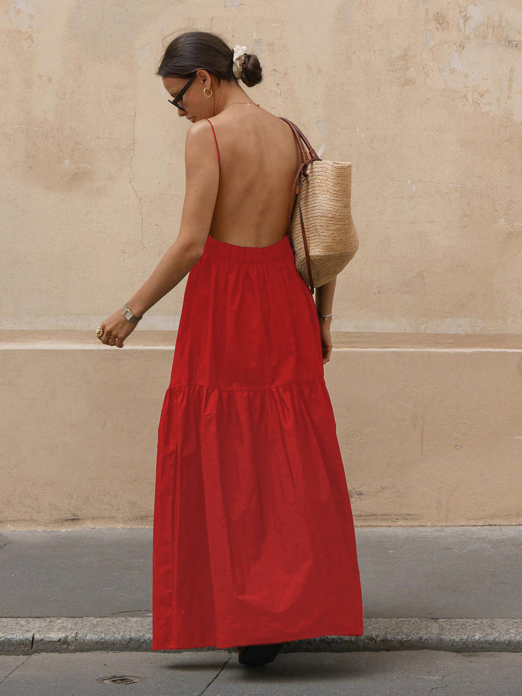 Backless Maxi Dress with Low Cut Front