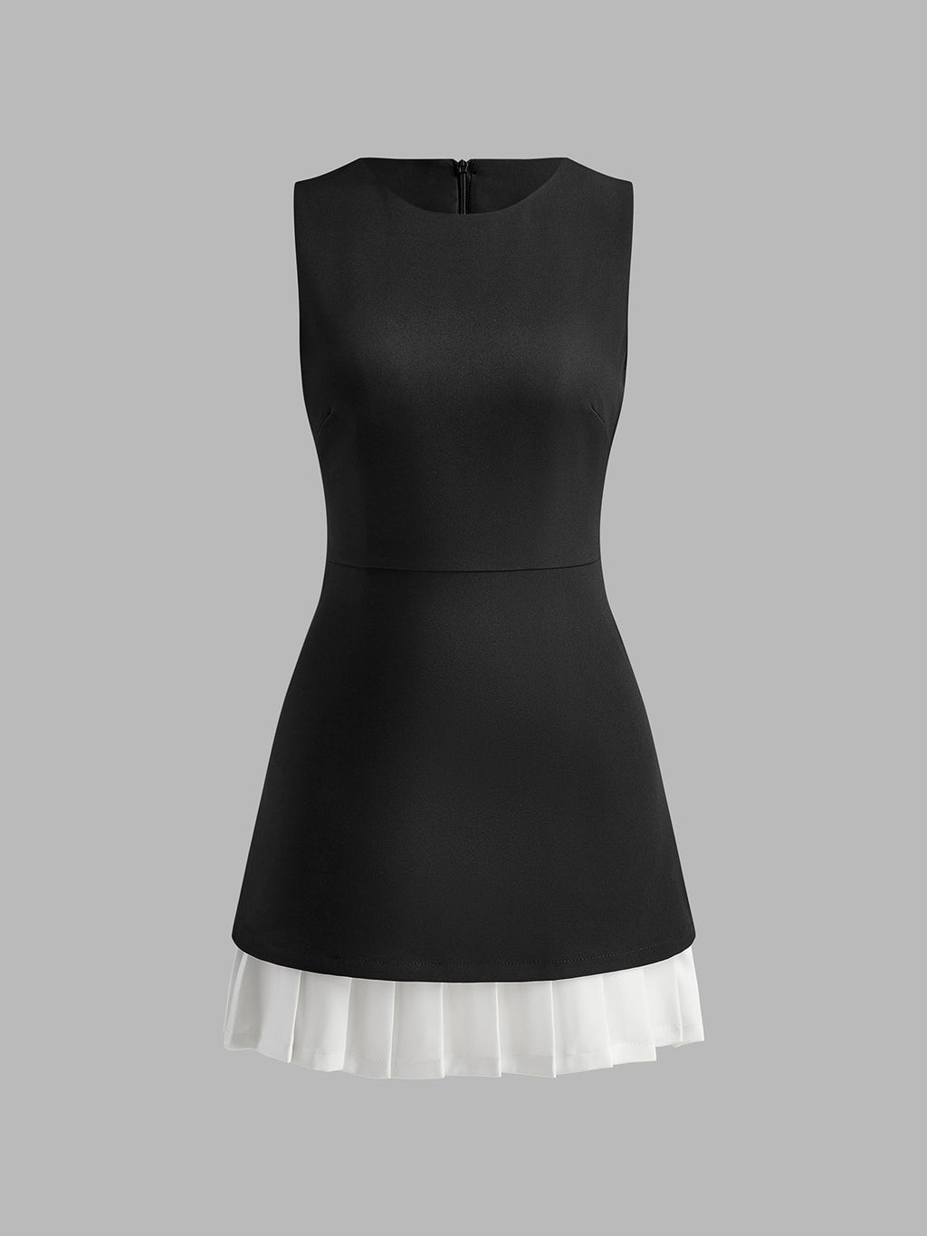 Sleeveless Two Tone Mini Dress with Pleated Hem