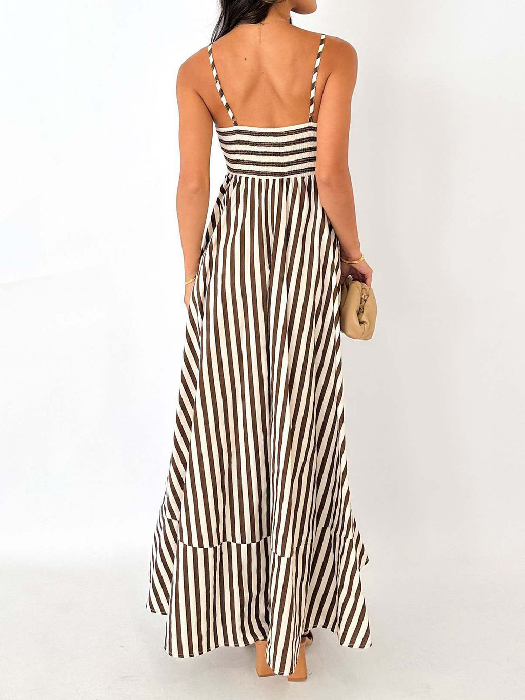 Striped Pleated Cami Maxi Dress
