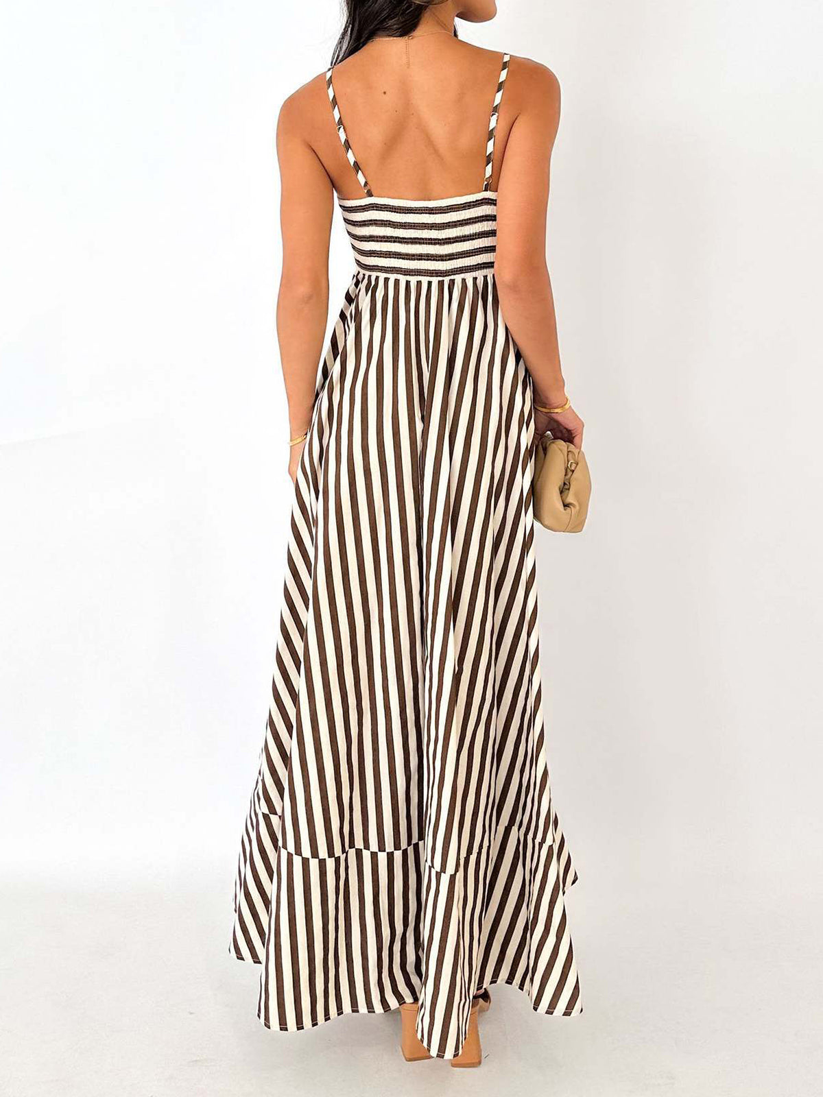 Striped Pleated Cami Maxi Dress