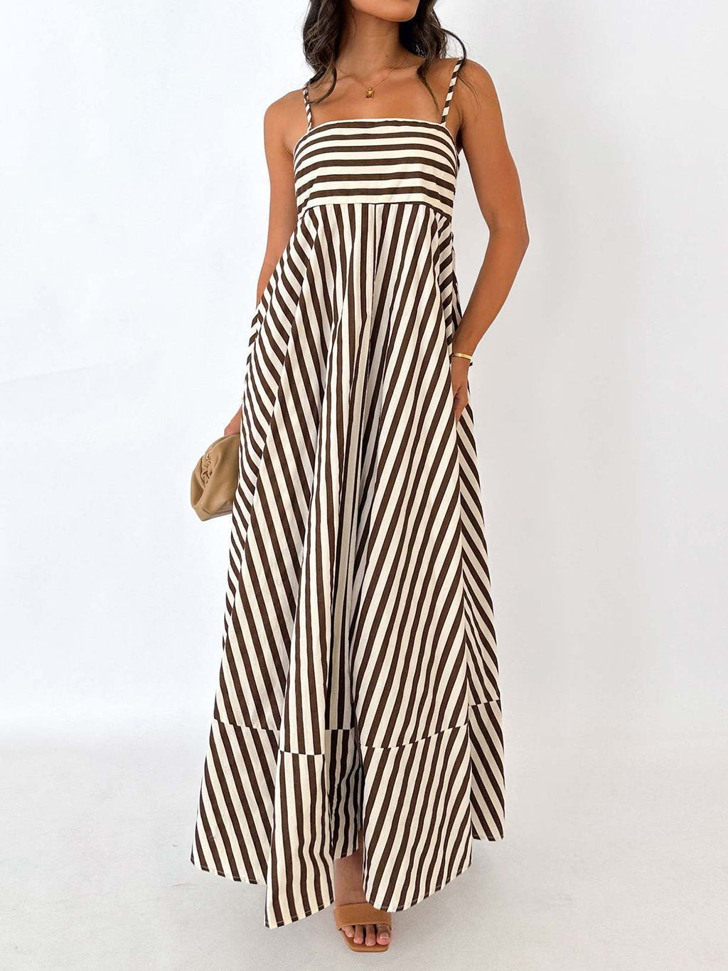 Striped Pleated Cami Maxi Dress