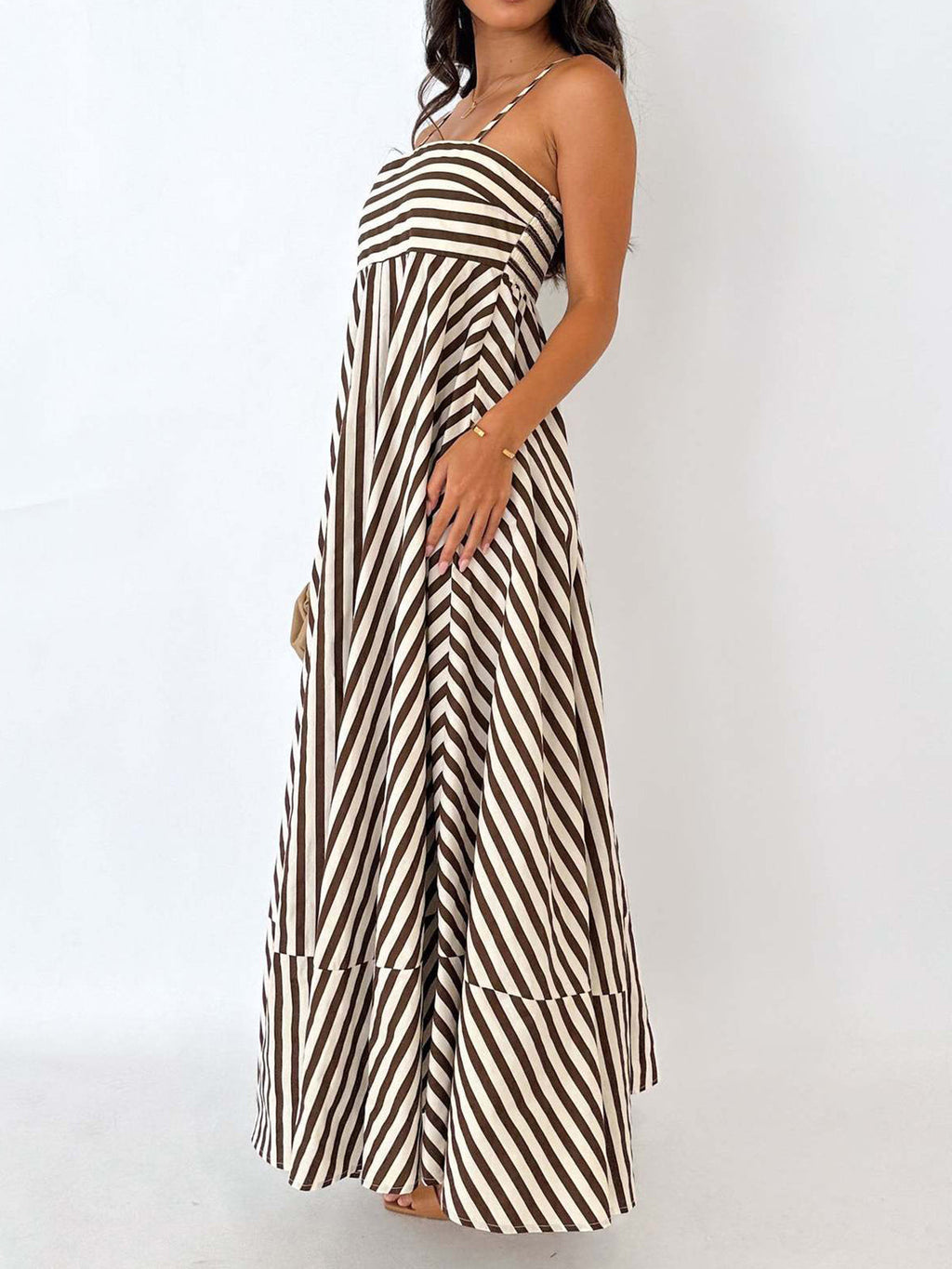 Striped Pleated Cami Maxi Dress